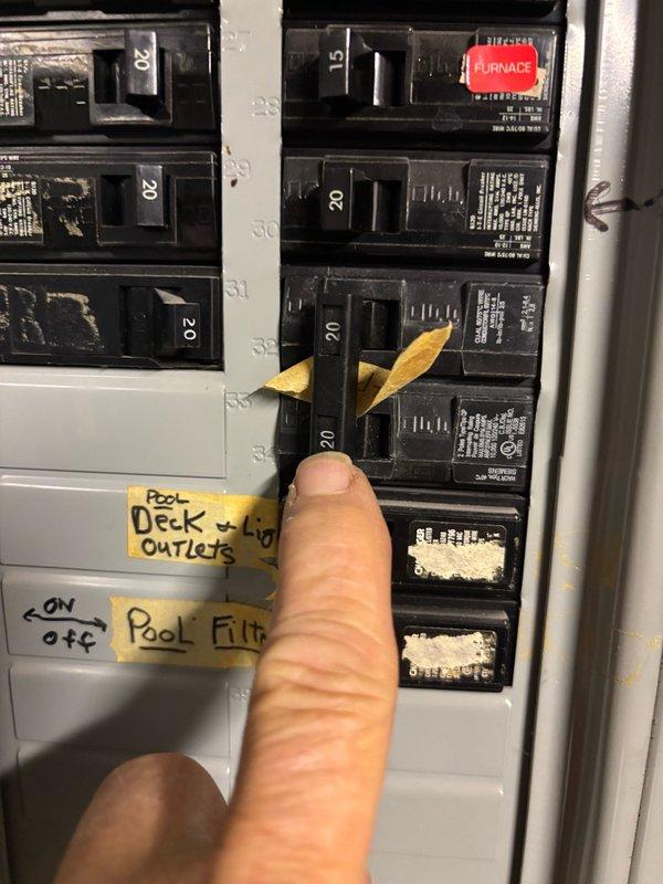 Responded to electrical service call for air conditioning system requiring breaker replacement. Successfully swapped existing 30-amp circuit breaker with properly rated 20-amp breaker per equipment specifications. Documented electrical panel configuration and completed breaker installation with photographic record on file.