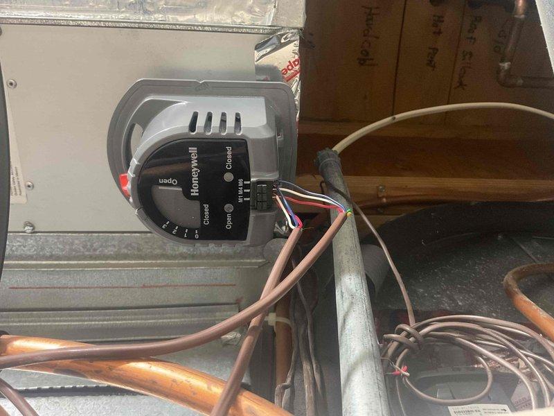 Responded to customer concern regarding thermostat and zone balancing issues affecting heating and cooling distribution throughout the home. Diagnosed failed zone damper motor serving the third floor zone, which was preventing proper airflow control to that area. Replaced defective damper motor with new unit under warranty coverage, sourced parts from local supplier, and completed installation in approximately two hours. Verified proper operation of all zone dampers and confirmed balanced airflow distribution to all zones including the previously affected third floor area.