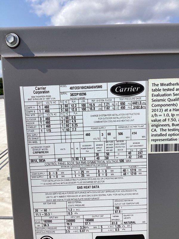 Completed service call on warehouse rooftop unit #4 (Carrier model 40TCED16K2A6A6NVSM0) and addressed thermostat issue on unit #5. Successfully installed new main control board (terminal board HK50AA051) in unit #4 and replaced six 18x24x2 air filters as part of maintenance plan coverage. Troubleshot programmable thermostat on unit #5 and resolved screen lock issue by accessing system settings, eliminating need for replacement. Tested both units post-repair and confirmed all systems operating properly and within manufacturer specifications.