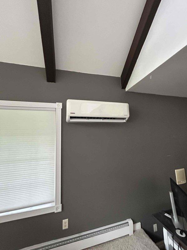 Performed comprehensive cleaning of ductless mini-split indoor unit, including blower wheel and evaporator coil. Utilized cleaning bib for containment and coil jet cleaning system to remove accumulated debris and restore optimal airflow through the heat exchanger fins. Unit returned to proper operating condition with improved air circulation efficiency.