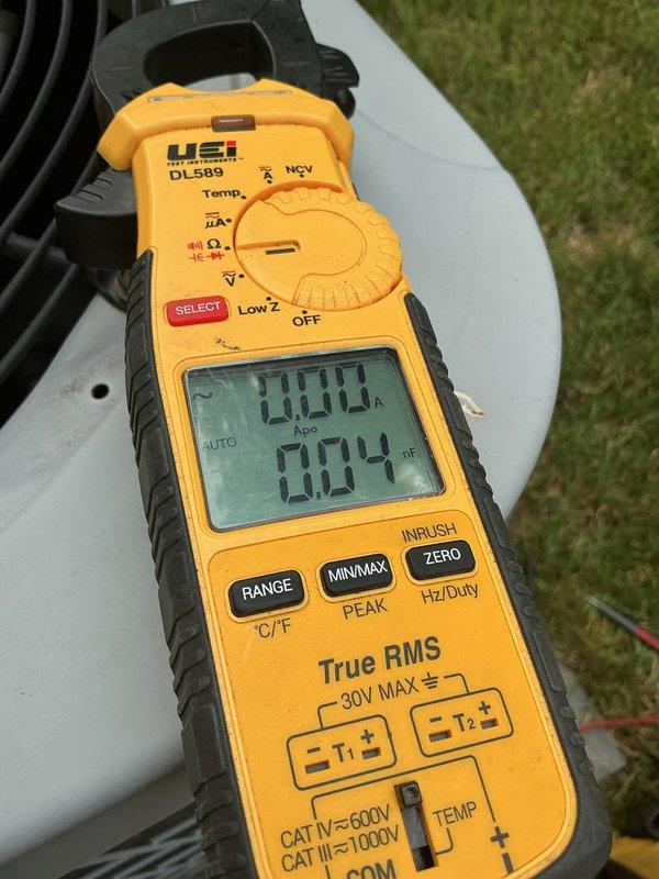 Responded to no cooling call on 19-year-old R22 system. Upon arrival, diagnosed failed dual run capacitor preventing compressor and condenser fan operation. Replaced dual capacitor and restored system to normal cooling operation. Customer declined equipment replacement at this time due to planned home sale next year, opting for repair to maintain functionality until property transfer.