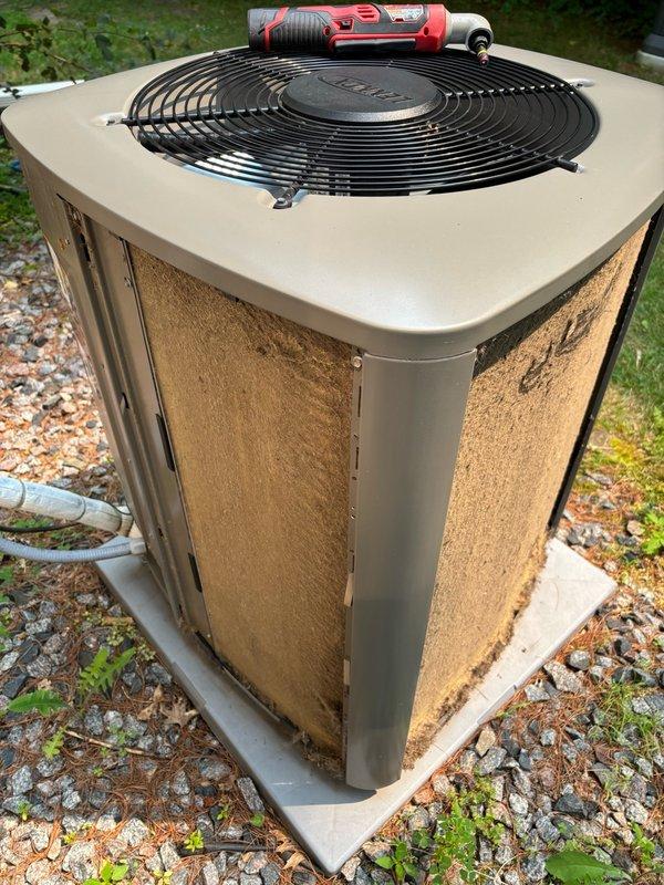 Responded to no-cooling complaint on 3-year-old system struggling to maintain setpoint with 5-degree temperature differential. Found condenser coil completely plugged with construction debris from recent remodeling work despite homeowner maintaining weekly filter changes. Cleaned outdoor condenser unit thoroughly, replaced indoor air filter, and ran full system diagnostics through S30 thermostat test mode with all parameters operating within normal range. Provided homeowner education on humidifier pad replacement procedure and programmed thermostat maintenance reminder for 6-month pad replacement interval. System restored to proper cooling capacity with no additional deficiencies identified.