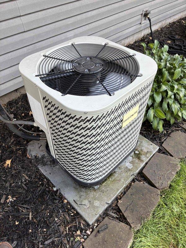 Completed air conditioning preventive maintenance on residential split system. Performed thorough cleaning of outdoor condenser coil, inspected and tested contactor, capacitor, and condenser fan motor for proper operation. Replaced air filter and cleared condensate drain line. Measured temperature differential at 19 degrees, confirming system is cooling efficiently and operating within normal parameters.