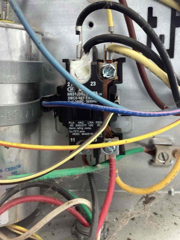 Responded to no cooling complaint on 4-6 year old residential-sized air conditioning unit. Diagnosed failed contactor preventing compressor operation. Replaced defective contactor and restored system to normal cooling operation.
