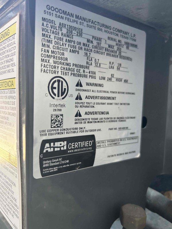 Responded to service call for 6-year-old Goodman air conditioning system not maintaining adequate cooling during peak heat hours. Upon inspection, found refrigerant charge slightly low. Discussed repair options and long-term system considerations with homeowner. Customer elected to defer additional repairs at this time. Recharged system to proper specifications and verified operation.