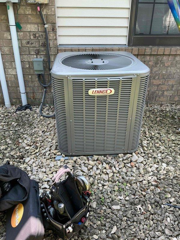 Responded to no cooling complaint on 8-year-old Lennox air conditioning system covered under parts and labor warranty. Upon arrival, found unit running with supply air temperature 12 degrees above target setpoint and delivering warm air to occupied space. Diagnostic testing revealed system was significantly low on refrigerant charge. Added 4 pounds 8 ounces of R410A refrigerant to restore proper system operation and injected UV dye into refrigerant circuit to aid in leak detection. System returned to normal cooling operation following recharge. Scheduled follow-up visit in 4 weeks to inspect for potential refrigerant leaks using UV detection method, with instructions to call immediately if cooling issues recur before scheduled return.