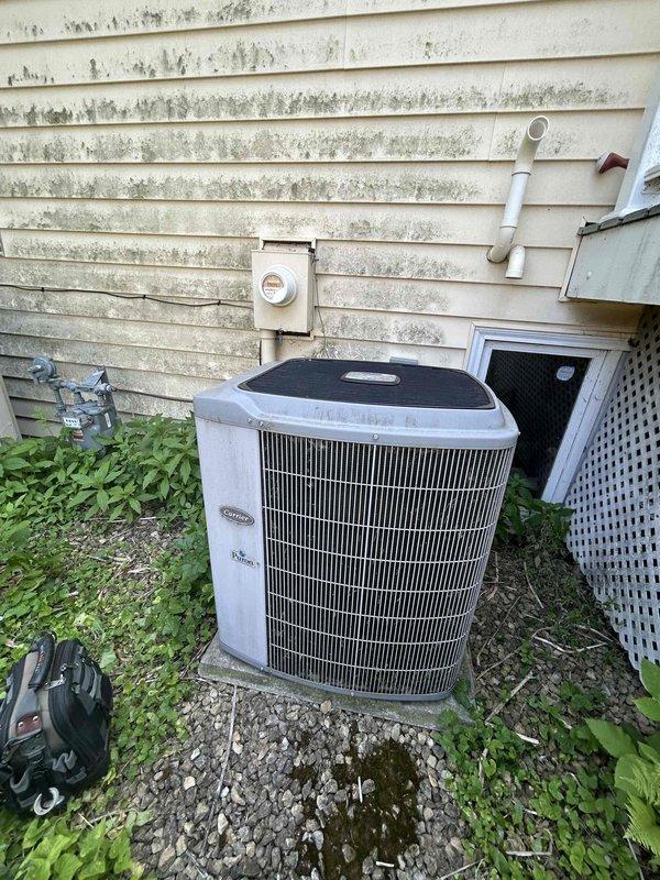 Responded to no cooling call on 6-year-old Carrier system. Found unit low on R-410A refrigerant. Added 3 pounds of refrigerant and injected UV dye into system to facilitate future leak detection. Verified system operation with 16-degree temperature differential across evaporator coil. Advised customer of refrigerant loss indicating potential leak and provided estimate for system replacement as alternative to ongoing refrigerant additions.