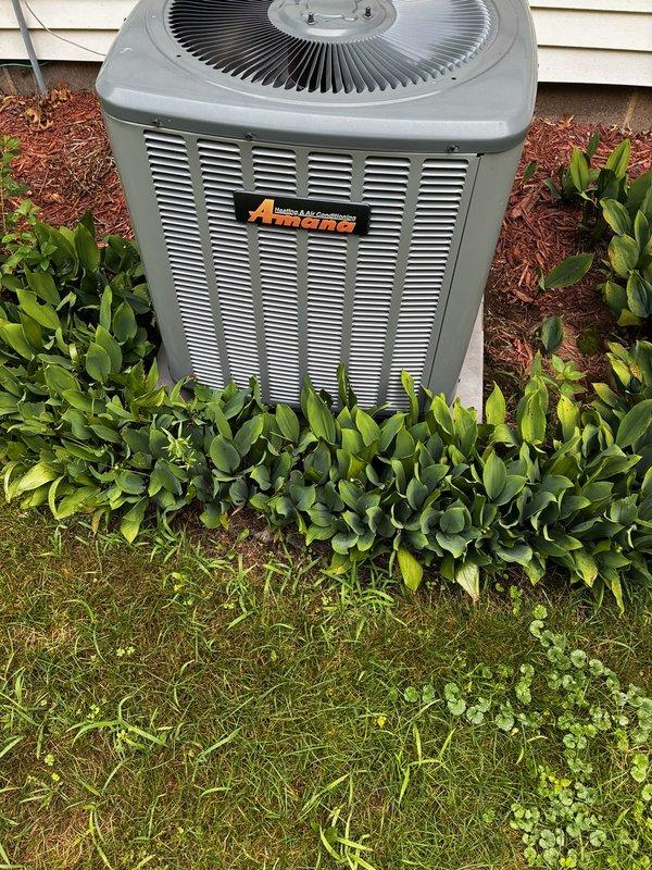 Responded to no cooling complaint on Amana condensing unit. Upon inspection, diagnosed failed run capacitor and heavily soiled condenser coil restricting airflow. Replaced defective capacitor with proper replacement and performed thorough condenser coil cleaning to restore heat transfer efficiency. Verified system operation by checking refrigerant pressures and temperature differentials across evaporator coil. System restored to proper cooling capacity with all parameters within manufacturer specifications.