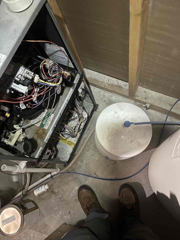 Responded to no cooling condition on five-year-old air conditioning system. Discovered mouse nest in outdoor unit causing damage to low voltage wiring; removed debris and spliced affected wires to restore proper connections. Investigated indoor unit and found blower motor displaying fault code 68 indicating communication failure. Performed voltage testing on blower motor and control module, confirming motor module was not receiving proper voltage signals. Determined ECM blower motor module requires replacement and submitted parts order to restore system operation.