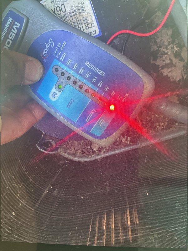 Responded to no cooling complaint on residential air conditioning system. Upon arrival, performed diagnostic testing on outdoor condensing unit and confirmed compressor motor failure through megohm testing. Documented equipment nameplate information from Goodman Manufacturing unit and communicated findings to property landlord with repair recommendations.