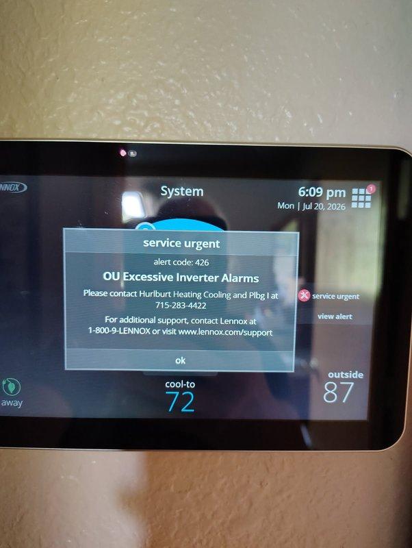 Responded to no cooling complaint on 7-year-old Lennox system. Upon inspection, discovered rodent damage to compressor wiring harness. Replaced damaged harness with compatible unit from inventory and restored electrical connections to compressor. Sealed penetrations around line set with silicone to prevent future rodent entry. Removed and discarded damaged compressor jacket. Cleared inverter alarm codes from system. Verified proper system operation and cooling restored to residence.