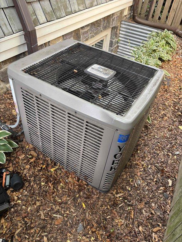 Completed annual cooling maintenance on two R-410A air conditioning systems with ambient temperature at 78 degrees. Performed comprehensive inspection of both units including filters, thermostats, temperature splits, condensers, coils, motors, capacitors, compressors, refrigerant levels, and condensate drains. Main floor AC unit found operating within normal parameters with no deficiencies noted. Basement/upstairs AC unit currently cooling adequately but diagnosed as low on refrigerant with potential leak present. Provided repair estimates for refrigerant recharge and leak detection service; homeowner declined repairs at this time and will monitor system performance.