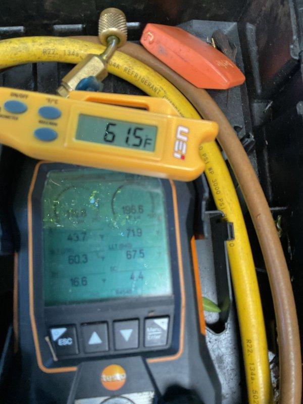 Performed follow-up diagnostic on compressor noise complaint. Upon arrival, outdoor ambient temperature was 62°F and unit was in off cycle. Disconnected contactor at outdoor unit and cycled system from thermostat to isolate compressor startup sounds. Observed compressor engagement with minimal noise within normal operating parameters. Allowed unit to run for approximately 20 minutes, then cycled off and restarted to verify consistent operation. Compressor started without hesitation on multiple cycles.

Conducted performance testing including temperature differential and refrigerant pressure analysis. Initial subcooling reading was slightly low. Restricted condenser airflow to simulate higher load conditions, which brought subcooling to 9-10°F—within manufacturer specifications. All pressure readings and temperature splits confirmed proper system operation. Demonstrated unit startup and shutdown cycles to homeowner, who confirmed satisfaction with operating sounds after technician verif