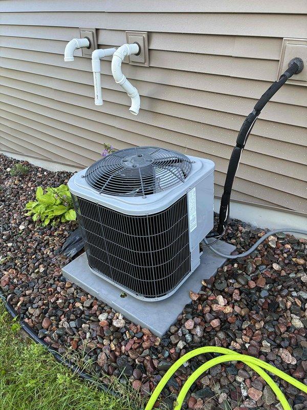 Completed comprehensive annual preventative maintenance on residential furnace and air conditioning system. Performed furnace inspection including heat exchanger, ignitor, burners, blower assembly, inducer motor, and air filter evaluation. Cleaned flame sensor and condensate system, blew out pressure switch ports, and verified proper temperature differential with no deficiencies found.

Conducted air conditioning maintenance including condenser coil cleaning, drain line clearing, and inspection of capacitor, contactor, and fan motor. Testing revealed capacitor reading 23/4 MFD on a rated 35/5 MFD dual-run capacitor, indicating significant degradation. Verified refrigerant charge and system performance showing proper 17-degree temperature differential across evaporator coil. Replaced failing capacitor and confirmed system operation. Both heating and cooling systems operating within manufacturer specifications upon completion.