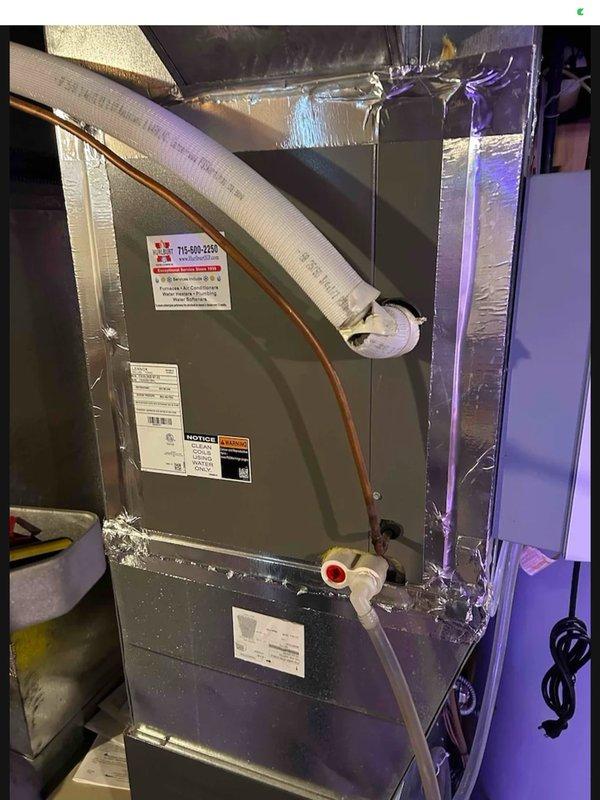 Responded to recurring water leak issue affecting basement area caused by failing humidifier water supply line. The existing tee connection to the humidifier had repeatedly disconnected, resulting in multiple water intrusion incidents. Removed the problematic supply line configuration and installed a new braided stainless steel flex line to provide a more secure and reliable connection to the HVAC humidifier unit. The upgraded braided line offers improved durability and resistance to disconnection compared to the previous setup, addressing the root cause of the repeated leak events.
