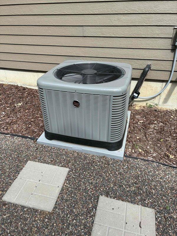 Completed preventative maintenance on a 3-year-old residential air conditioning system. The outdoor condenser coil was heavily plugged with debris and required thorough cleaning to restore proper airflow. Inspected and verified proper operation of the capacitor, contactor, and condenser fan motor. Replaced the air filter and cleared the condensate drain line. System tested at 19-degree temperature differential across the evaporator coil, confirming optimal cooling performance and refrigerant charge.