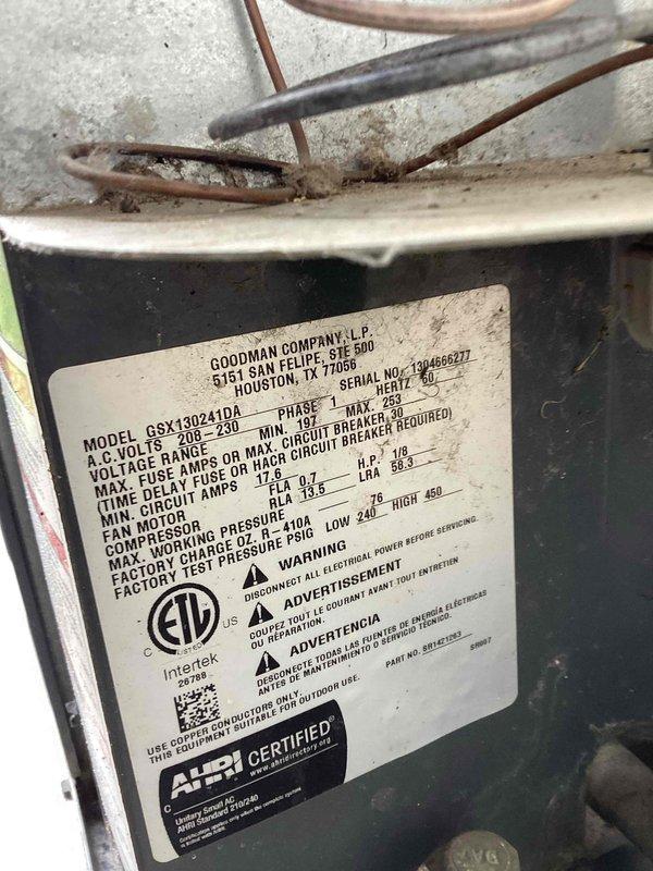 Completed comprehensive AC tune-up on 8-year-old Goodman GSX130241DA system that had been running continuously without maintenance for several years. Identified and addressed multiple critical issues including a failing capacitor, worn contactor, nearly blocked secondary drain line, and restricted evaporator coil. Performed thorough cleaning of evaporator coil to restore proper airflow, cleared secondary drain line blockage, and replaced failing capacitor and contactor to ensure reliable system operation and prevent potential failure during peak cooling season.