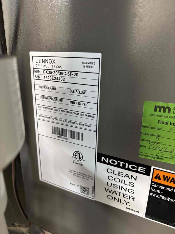 Completed annual cooling maintenance on one Lennox heat pump system utilizing R-410A refrigerant with ambient temperature at 73 degrees. Performed comprehensive inspection including air filter, thermostat operation, temperature split across evaporator coil, condenser unit, coil cleanliness, blower motor, capacitors, compressor amperage, refrigerant charge levels, and condensate drain line. All components inspected and tested within normal operating parameters with no deficiencies identified. System confirmed operating properly upon completion of preventive maintenance visit.