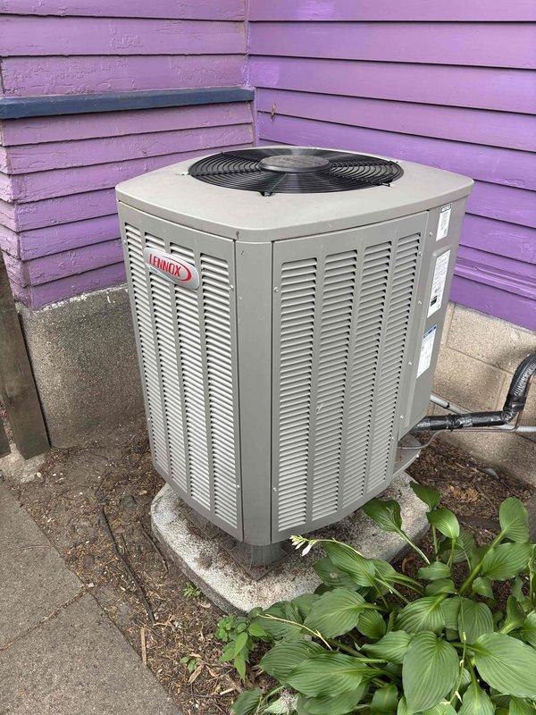Completed annual cooling maintenance on one Lennox heat pump system utilizing R-410A refrigerant with ambient temperature at 73 degrees. Performed comprehensive inspection including air filter, thermostat operation, temperature split across evaporator coil, condenser unit, coil cleanliness, blower motor, capacitors, compressor amperage, refrigerant charge levels, and condensate drain line. All components inspected and tested within normal operating parameters with no deficiencies identified. System confirmed operating properly upon completion of preventive maintenance visit.