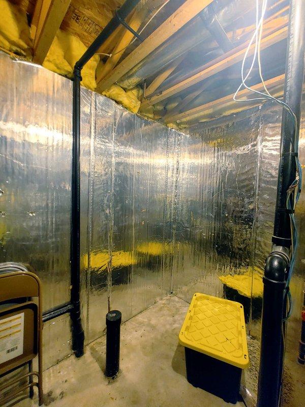 Conducted site assessment for basement bathroom rough-in installation. Evaluated existing conditions including concrete flooring, exposed joists, and reflective insulation barriers to determine optimal placement for toilet fixture and water supply line. Documented workspace conditions and provided detailed estimate to customer for complete rough-in plumbing work including waste line installation and cold water supply connection.