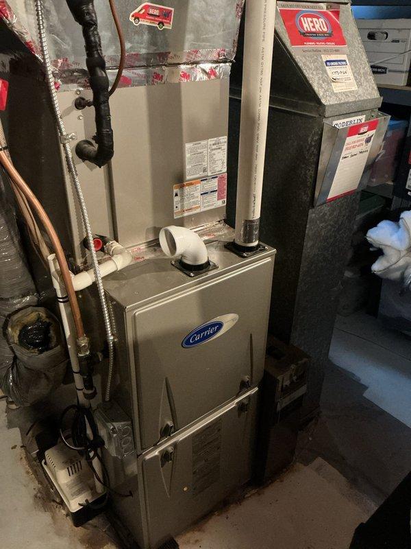 Completed annual cooling maintenance visit on 9-year-old Carrier AC system. Performed comprehensive tune-up including outdoor coil rinse, verified refrigerant charge levels with proper temperature split across evaporator coil, and tested all system components for proper operation within manufacturer specifications. System found fully operational with all components functioning correctly.
