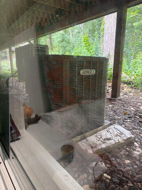 Responded to no-cool call on Lennox HVAC system with blank thermostat and no airflow. Found furnace power switch in off position at equipment, restored power to system. Performed condenser coil cleaning to ensure proper heat rejection and system efficiency.