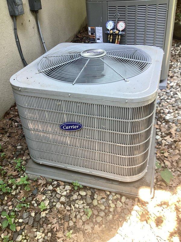 Completed annual spring cooling maintenance on two air conditioning systems as part of recurring preventive maintenance agreement. Performed comprehensive tune-ups on both units, including inspection of all major components, refrigerant levels, electrical connections, and operational performance testing. The newer system's air filter was inspected and found to be in acceptable condition for continued use. The older system's air filter required removal and is scheduled for replacement by another technician. Verified proper operation of both Carrier condensing units, confirmed appropriate airflow, and tested thermostat functionality. Both systems are currently operating within normal parameters and providing adequate cooling performance.