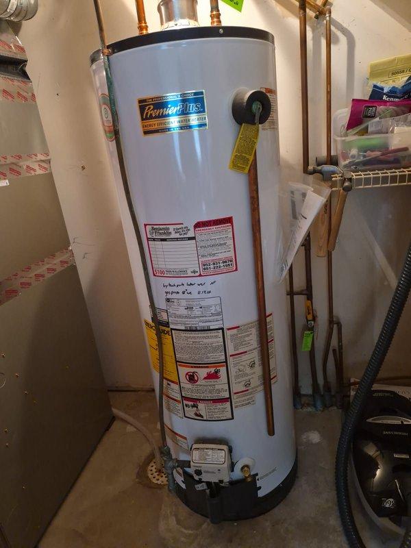 Responded to no hot water complaint on a 2012 Premier Plus natural gas water heater. Diagnostic revealed a failed flammable vapor sensor triggering an error code that prevented the unit from operating. Accessed the combustion chamber, removed the defective sensor, and installed a new flammable vapor sensor. Restored power to the unit, verified proper ignition sequence, and confirmed hot water production. System tested and returned to normal operation.