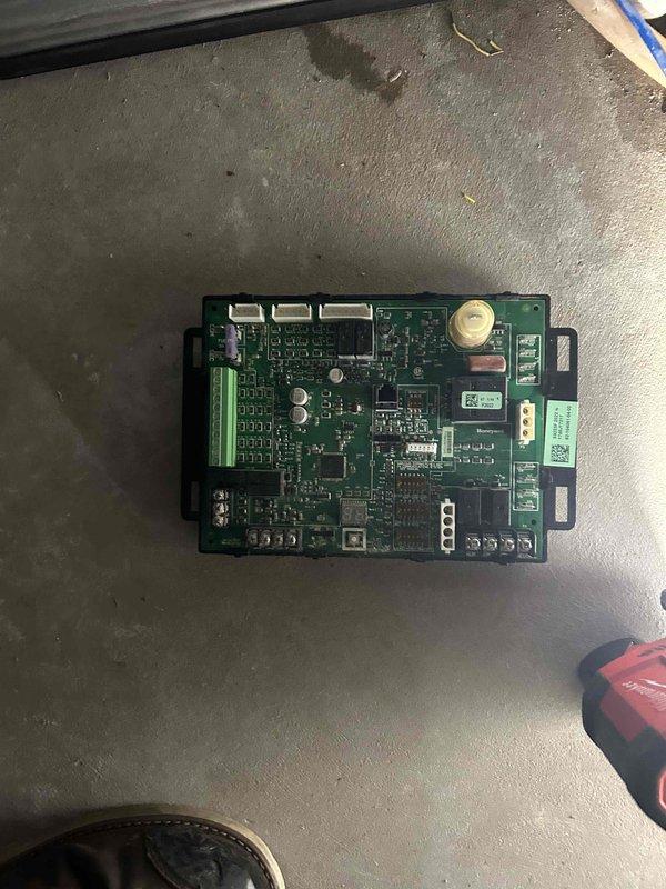 Completed warranty replacement of HVAC control board. Removed failed circuit board from unit and installed new replacement board, reconnecting all wiring harnesses and electrical connections. Upon installation, performed system startup and verified proper operation with all functions running correctly.