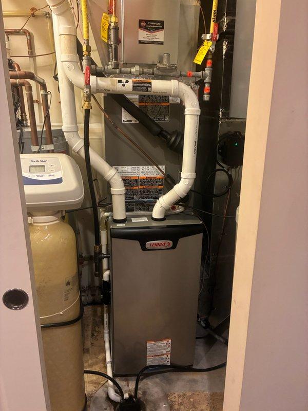 Responded to no cooling complaint on unit less than 10 years old. Upon arrival, system was empty of refrigerant following previous service visit where fluorescent dye had been injected for leak detection. Successfully located refrigerant leak at aluminum joint on condenser coil using UV leak detection equipment. Due to elevated mounting position of outdoor unit, coil replacement will require cutting unit down from current installation, removing and replacing condenser coil, then complete reinstallation of equipment. Recharged system with refrigerant to restore cooling operation temporarily. Unit currently operational but requires follow-up visit for condenser coil replacement and reinstallation to permanently resolve leak issue.