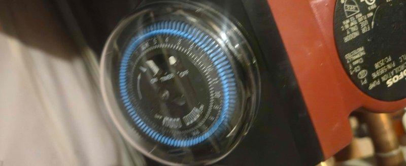 Responded to service call for non-operational recirculation pump. Upon inspection, determined the timer switch was in the incorrect position. Adjusted the switch to proper setting, restoring normal pump operation.