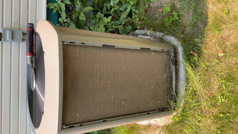 Responded to no-cooling complaint on 3-year-old residential HVAC system. Upon inspection, found condenser coil completely blocked with debris on all four sides, severely restricting airflow and preventing proper heat exchange. Thoroughly cleaned condenser coil and exterior panels, removing accumulated dirt, dust, and environmental debris. Restarted system and verified proper cooling operation and airflow. Advised homeowner on importance of regular preventative maintenance to avoid future airflow restrictions and system failures.