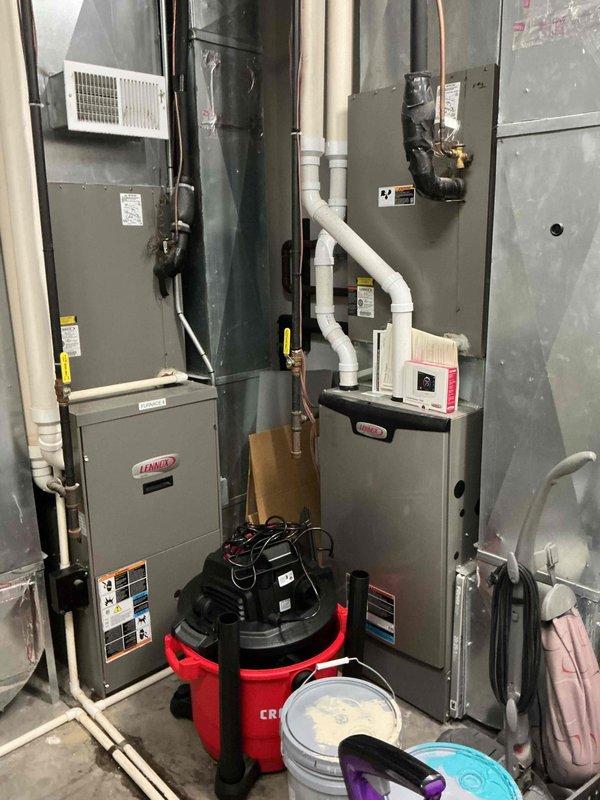 Performed comprehensive tune-up maintenance on four air conditioning systems. Inspected and verified proper operation of all evaporator drain lines, replaced one difficult-to-access air filter that was severely clogged due to lack of maintenance, and confirmed proper airflow settings on all units. Conducted thorough electrical inspection of outdoor units including capacitors and contactors, all testing within manufacturer specifications. Disassembled and performed deep cleaning of condenser coils on all four outdoor units, which were heavily obstructed with debris, and flushed thoroughly until completely clear. Upon startup, all four systems achieved proper cooling operation with 20-degree temperature differential across evaporator coils, confirming optimal performance.