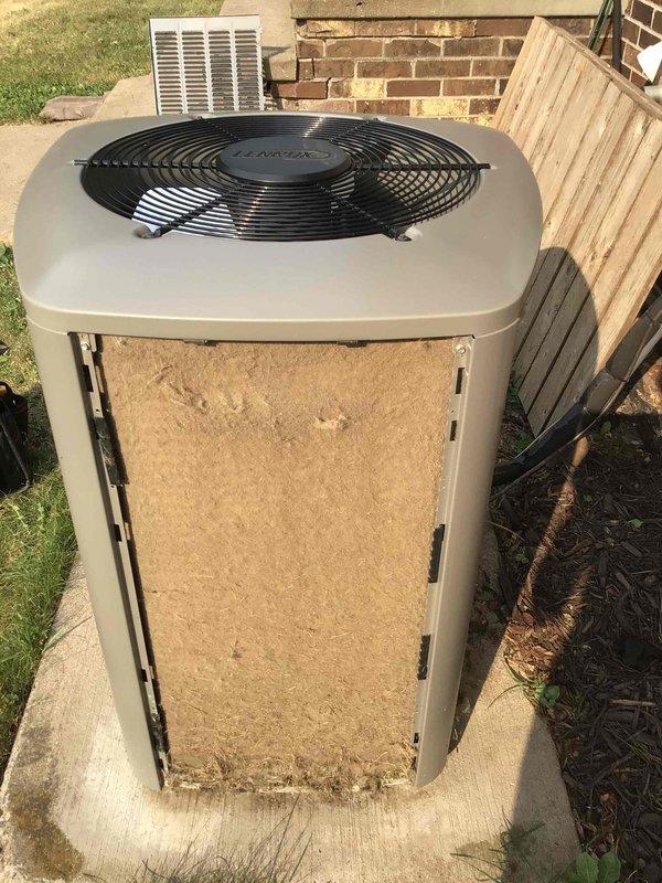 Responded to no cooling complaint with indoor temperature at 82 degrees. Found system in pressure switch lockout due to severely packed outdoor condenser coil restricting airflow. Thoroughly cleaned condenser coil, reset pressure switch, and verified proper system operation with normal cooling restored.