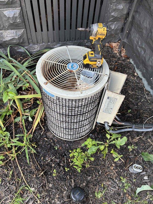 Completed preventive maintenance on 43-year-old 1.5-ton air conditioning system and newer gas furnace. Performed condenser coil cleaning, refrigerant charge verification with gauges confirming proper levels, and electrical component testing with original capacitor and contactor measuring within specifications. Measured 17-degree temperature drop across evaporator coil. Noted blower speed slightly elevated for tonnage but elected not to adjust due to system age and acceptable performance. Strongly recommended system replacement consultation due to advanced age and risk of failure, but homeowner declined estimate scheduling at this time.