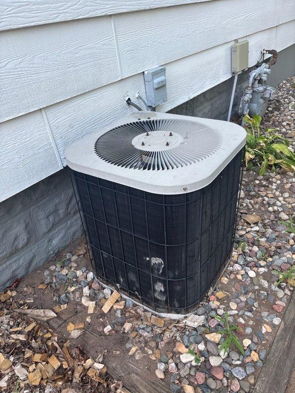 Responded to no cooling complaint on 10+ year old air conditioning system. Upon diagnosis, identified failed capacitor preventing compressor operation. Replaced defective capacitor and verified system operation with 15-16°F delta T across evaporator coil, confirming proper cooling performance with no additional issues found.