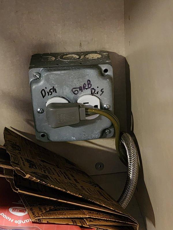 Installed customer-provided InSinkErator 1.0HP garbage disposal unit under kitchen sink, including mounting assembly, drain connections, and P-trap plumbing. Supplied and connected power cord to disposal unit and verified proper electrical connection at wall outlet. Tested unit for proper operation and confirmed all connections were secure with no leaks.