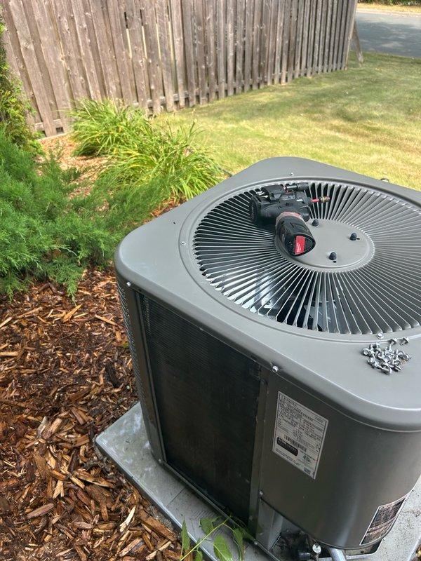 Responded to no cooling complaint on 3-year-old system that had never cooled properly since installation. Found furnace control board set to lowest fan speed setting and adjusted to high speed to improve airflow and cooling capacity. Performed complete system tune-up including air filter inspection, evaporator coil inspection, outdoor coil cleaning, capacitor and contactor inspection, and refrigerant charge verification to confirm system now operating at proper cooling capacity.