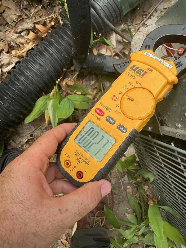 Responded to a no cooling call on a 19-year-old Amana air conditioning system with outdoor unit not activating. Diagnosed and identified a failed capacitor as the root cause preventing compressor operation. Replaced the defective capacitor, restoring full system functionality. Verified contactor operation and confirmed refrigerant charge within acceptable parameters. Measured temperature split across evaporator coil, noting slightly lower than optimal differential due to high indoor load conditions combined with fixed orifice metering device. Inspected air filter and noted excessive restriction requiring replacement to improve airflow and system performance. All electrical connections tested and secured. System operational upon departure.