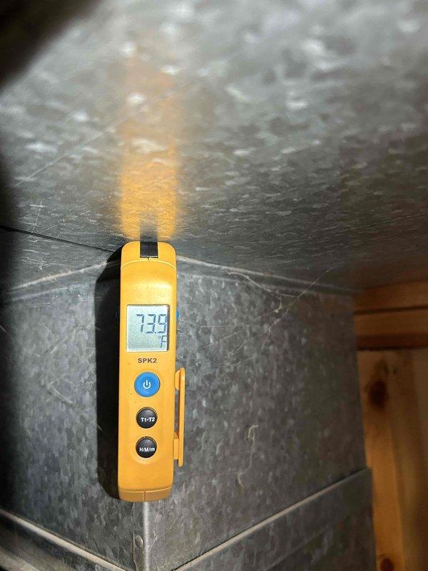 Responded to first call for AC system low on refrigerant. Added first pound of R410A refrigerant with proper level adjustment, replaced air filter, and injected UV dye solution into system for future leak detection. Verified system operation by running equipment through complete cycle, confirmed proper condensation drainage, and measured supply air temperature at 57.2°F and return air temperature at 73.5°F to ensure adequate cooling performance and proper system function.
