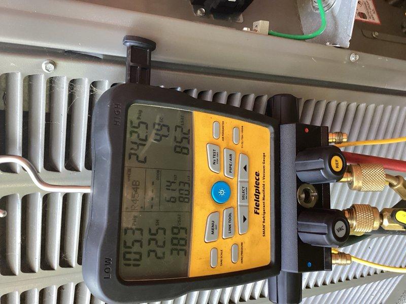 Responded to install callback for noisy air conditioning unit experiencing loud sounds during compressor startup and shutdown cycles. Performed comprehensive diagnostic testing using digital manifold gauges to measure system pressures and temperatures across the evaporator coil and refrigerant lines. Documented system performance with diagnostic readings and photographic evidence to assess whether unit qualifies for warranty replacement or if compressor replacement would resolve the persistent noise issue that previous service visits have been unable to eliminate.