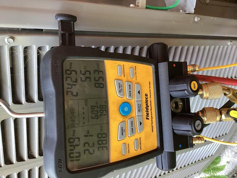 Responded to install callback for noisy air conditioning unit experiencing loud sounds during compressor startup and shutdown cycles. Performed comprehensive diagnostic testing using digital manifold gauges to measure system pressures and temperatures across the evaporator coil and refrigerant lines. Documented system performance with diagnostic readings and photographic evidence to assess whether unit qualifies for warranty replacement or if compressor replacement would resolve the persistent noise issue that previous service visits have been unable to eliminate.