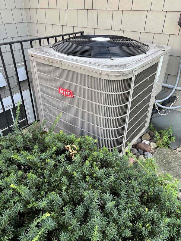 Completed annual cooling maintenance on single-zone residential AC system with 410A refrigerant at 81°F ambient temperature. Performed comprehensive inspection of Bryant indoor air handler including filter, condensate drain, blower motor, electrical wiring, and components—all found satisfactory. Verified proper temperature split across evaporator coil. Inspected outdoor condenser unit including coil cleanliness, capacitor condition, and measured amp draw on compressor, fan motor, and contactor—all within specifications. Verified refrigerant charge at proper operating levels.

Replaced failed dual-run capacitor (45+7.5 MFD) as system component had degraded beyond acceptable parameters. Replaced water panel humidifier pad and water filter per homeowner request to maintain optimal indoor air quality and humidification performance.

Addressed homeowner concern regarding blue discoloration observed on copper refrigerant lines, indicating potential oxidation or chemical reaction with insulat