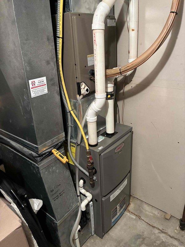 Completed preventive maintenance on York brand central air conditioning system. Performed condenser coil cleaning, verified all electrical components operating within manufacturer specifications, and confirmed system running and cooling properly. Unit tested and left in good working order.