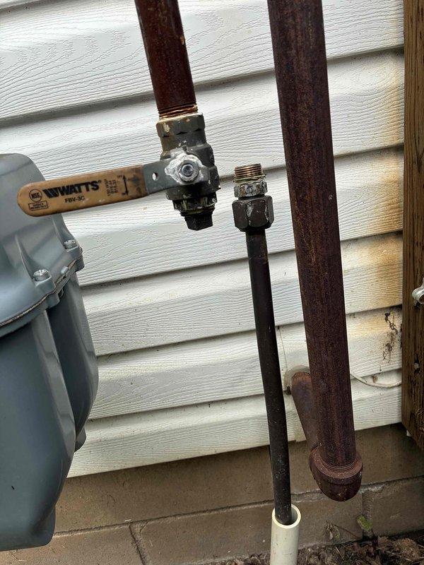 Responded to service call for gas line removal and capping at property where pool heater was being decommissioned. Located gas supply line off the main meter, identified nipple connection dropping to shutoff valve with copper line continuation to pool heater. Shut off valve, disconnected copper line, and installed 3/4" plug directly into shutoff valve. Verified shutoff valve integrity by testing for gas leaks when opened, confirmed no gas flow to pool heater location, and ensured complete isolation of decommissioned gas line.
