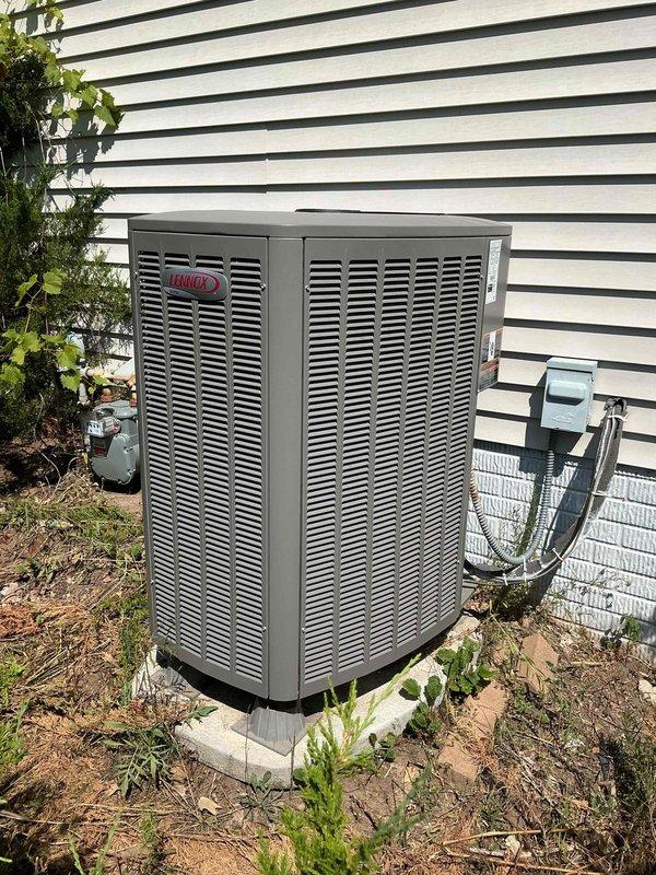 Performed comprehensive AC tune-up on Lennox condenser unit, including outdoor coil cleaning, electrical component inspection, air filter replacement, and evaporator drain line verification. Identified and provided estimate for rusted and broken furnace exhaust elbow requiring replacement. Diagnosed thermostat orange warning light issue caused by incorrect battery type in outdoor temperature sensor; recommended lithium batteries for proper operation with option to disable sensor if problem persists.
