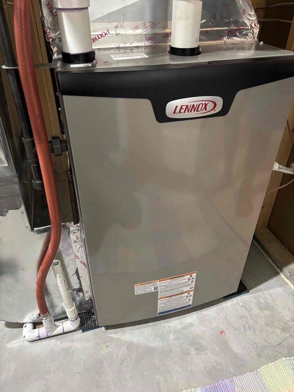 Responded to no cooling complaint following furnace installation. Verified thermostat operation and confirmed cooling call signal from control board. Found high voltage present at outdoor unit but no low voltage reaching contactor. Tested thermostat wire continuity to outdoor unit with acceptable results. Unable to isolate root cause of low voltage interruption during initial diagnostic. Senior technician scheduled for follow-up to complete troubleshooting and resolve cooling issue.