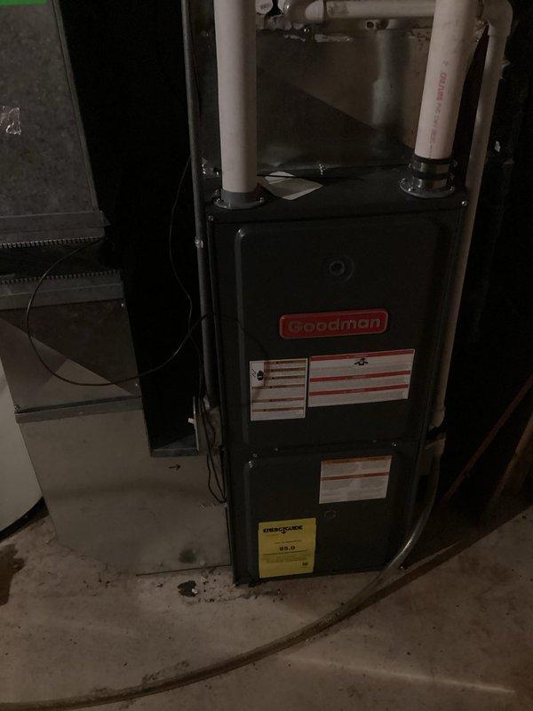 Completed preventive maintenance inspection on 14-year-old Goodman furnace, performing comprehensive safety, efficiency, and reliability assessment. Cleaned flame sensor and replaced air filter as part of routine service. Verified amp draws within acceptable range and confirmed ignitor operating at proper specifications. Noted visible corrosion on heat exchanger and burner assembly, which may require monitoring for future service needs. All electrical connections tested secure and functioning properly. Unit currently operating satisfactorily despite age-related wear.