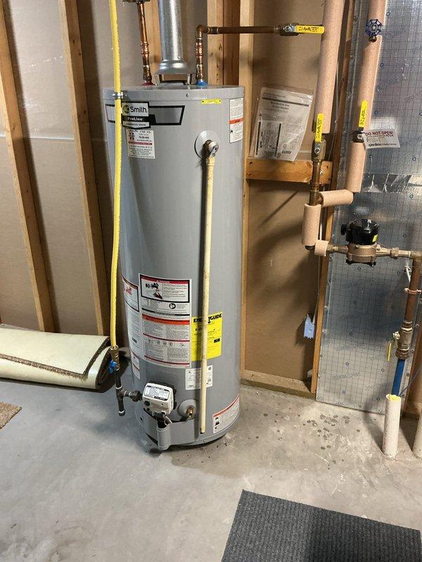Completed comprehensive plumbing inspection of residential property in preparation for upcoming countertop installation. Evaluated water supply system, including main shut-off valves, copper piping connections, pressure regulator, and water heater installation to ensure proper access and functionality for required water service interruption. Documented existing plumbing infrastructure, including A.O. Smith water heater with gas line connections, expansion tank, mixed copper and PEX supply lines, and main water distribution system to provide detailed assessment and estimate for coordinated shut-off service before countertop work and restoration of water service upon completion of installation.