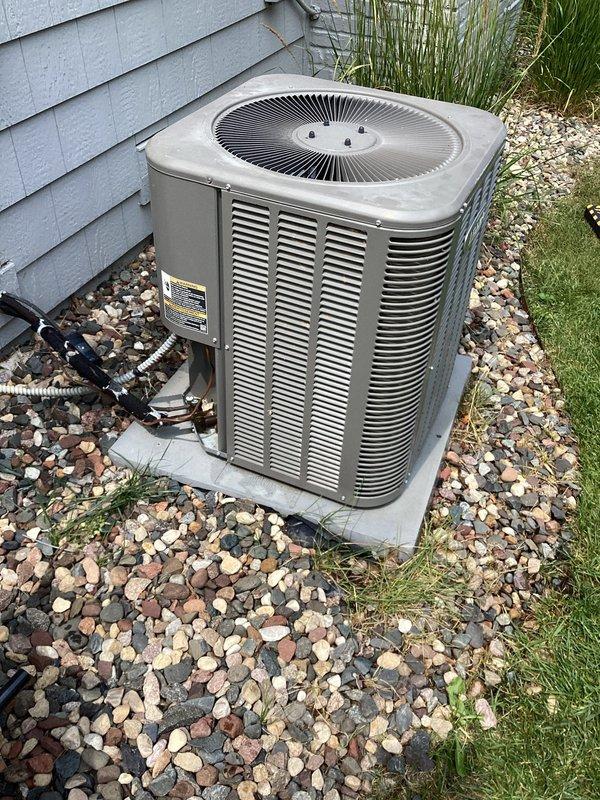 Responded to no cooling call on residential air conditioning system. Upon arrival, found unit completely non-operational with no power to outdoor condenser. Inspection revealed severely corroded and deteriorated electrical connections at terminal block, with visible signs of arcing and heat damage. Cleaned corroded terminals, replaced damaged wire connections, and restored power to unit. System tested and confirmed operational with proper cooling function restored.